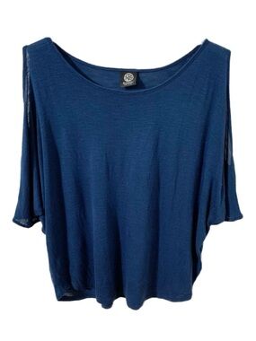 Bobeau Rayon Cold Shoulder Pullover Scoop Neck  Bat Winged Flowy Top Blue 💙